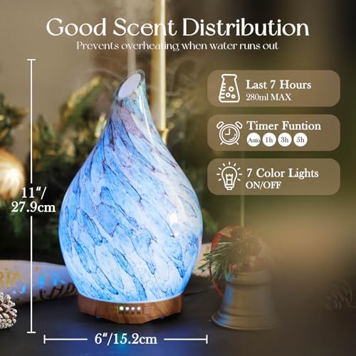Porseme Essential Oil Diffuser 280ml Handmade Glass Diffuser 7H Runtime - Image 3
