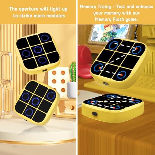 Tic-Tac-Toe Bolt Game, 4-in-1 Handheld Puzzle Games Console, Electronic Tic-Tac-Toe Game for Educational and Memory Growth, Portable Travel Games for Car Ride, Board Games for Kids and Adults (Yellow) - Image 4