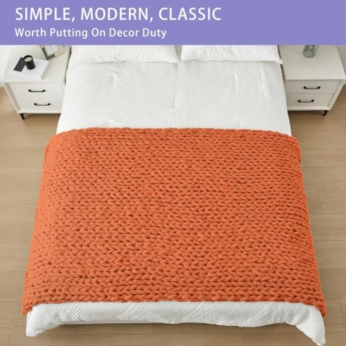 Bigacogo Chunky Knit Throw Blanket for Couch, 40x80 inches, Terracotta - Image 3