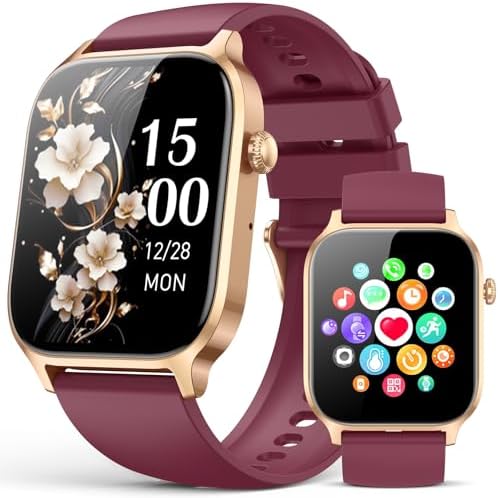 Smart Watches for Women Men, Fitness Tracker Watch with 110 Sports Modes, Step Counter/Sleep Monitor/Pedometer, IP68 Waterproof, Bluetooth Call & Music Control Smartwatch for iPhone/Android,Wine Red by PayBay