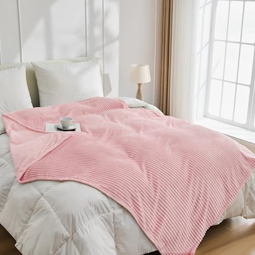 Bnuitland Fleece Throw Blanket for Couch, 300GSM Soft Warm Cozy Fluffy Throw for Adults & Kids, Stripe Pattern, All Season Sofa Bed Blanket for Home Decor, Light Pink 50"x60" - Image 5
