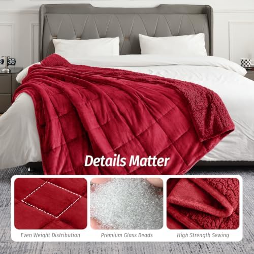 Wemore Sherpa Fleece Weighted Blanket for Adult 20lb Queen 60"x80" Burgundy - Image 5