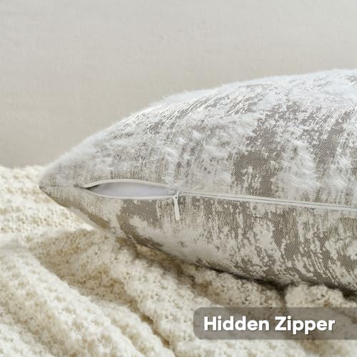 FUTEI Pack of 2 Faux Cashmere Throw Pillow Covers 24x24 Inch, Grey White - Image 2