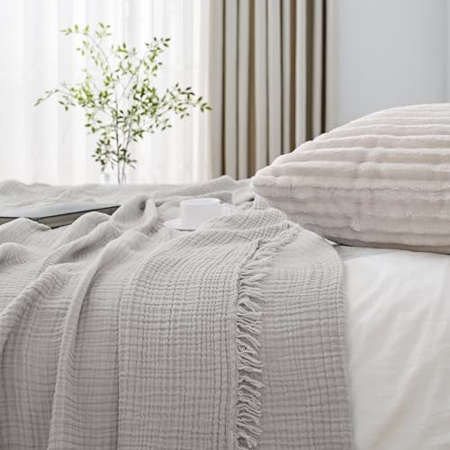 Esterra Muslin Throw Blanket 50x65 Inches Cozy Soft Lightweight Pre-Washed Cotton Blanket, All Season Breathable 4-Layer Gauze Blanket Throw for Sofa Couch Bed, Gray Violet - Image 5