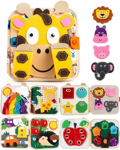 Montessori Busy Book, 8-Page Sensory Activity Toy, Giraffe by Ladfar