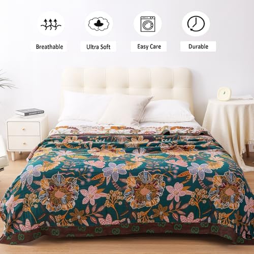 VANJOROY Boho Throw Blanket for Bed, 100% Cotton Muslin Soft Twin Throw-Floral Farmhouse Rustic Decor Blanket for Couch Sofa Quilt and Gift, 60" x 80"-BeigeWhite - Image 4