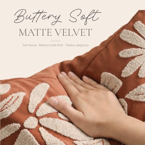 BlissBlush Lumbar Pillow Cover 12x20 Inch, Rust Terracotta Floral Tufted Velvet Decorative Accent Pillow Case for Sofa Bed Living Room, Cover Only - Image 4