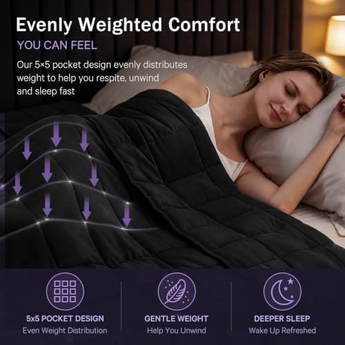 Weighted Blanket for Adults 20lbs, 48"x72", Twin Full Size Cooling Heavy Throw Blanket for 180-220lbs, Microfiber Soft Big Blankets Weighted Comforter, Black - Image 2