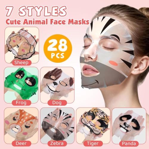 28 Pack Animal Collagen Face Masks for Girls, Bulk Hydrating Face Mask - Image 2