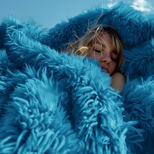 Bedsure Faux Fur Fluffy Sherpa Throw Blanket Couch Twin Bright Blue 60"x80" - Image 7