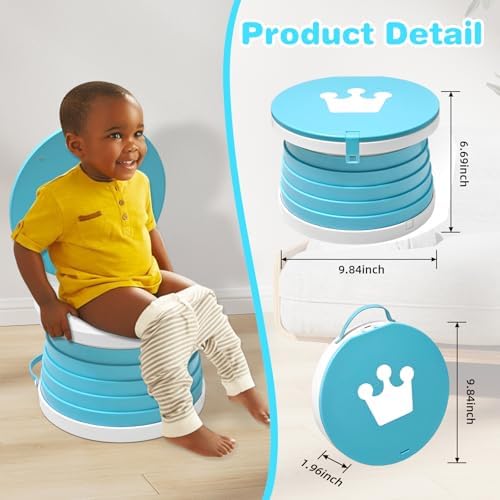 Portable Potty for Toddlers, Foldable Travel Potty with 5-Second Fold, Splash-Proof, Standalone Emergency Toilet with 3 Roll Waste Bags, Road Trips, Camping, Car, Outdoor (Blue) - Image 2