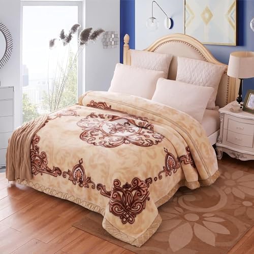 9 lbs Heavy Korean Mink Blanket Queen Size 79×91 inch, Silky Soft and Warm, 2 Ply Reversible Raschel Bed Blanket. by LGYKUMEG