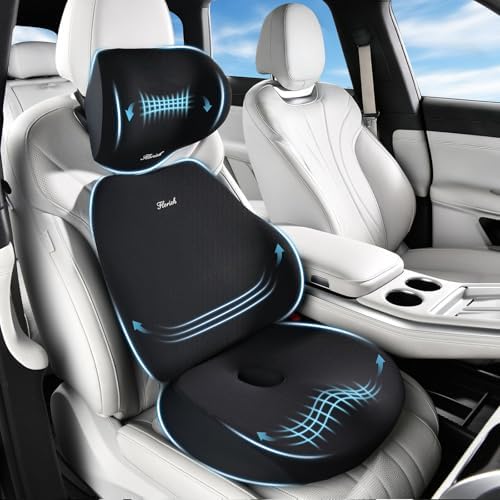 FLORICH Car Seat Cushion & Lumbar Support Pillow & Car Neck Pillow, Ergonomic Memory Foam Driving Seat Cushion for Back & Sciatica Pain Relief, Non-Slip Washable Cushion for Car, Driver, Office-Black by FLORICH