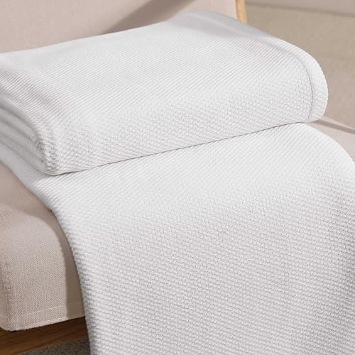 Tommy Hilfiger - Twin Cotton Blanket, Textured Pique Weave Bedding, Medium Weight Soft Blanket, Anti-Pilling & Fade Resistant, Ideal for Layering, Oeko-TEX Certified (White) - Image 4