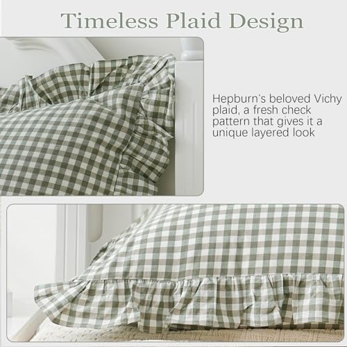 2 Pack Sage Green White Plaid Ruffle Pillow Shams Standard Size 20"x26" - Image 6