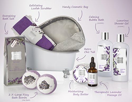 Bath Gift Basket Set for Women: Relaxing at Home Spa Kit Scented - Lavender and Jasmine with Large Bath Bombs, Salts, Shower Gel, Body Butter Lotion, Bath Oil, Bubble Bath, Loofah & More - Image 2