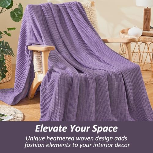 EMME Cotton Muslin King Blanket Bed Layering Bedspread Coverlet Breathable Gauze Soft Lightweight (Heather Purple, 108"x90") - Image 4