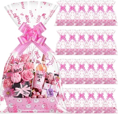 Maitys 24 Sets Halloween Empty Gift Baskets Bulk with Boo Cellophane Bags by Maitys