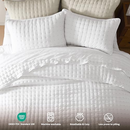 WDCOZY White Queen Size Quilt Bedding Sets with Pillow Shams, Lightweight Soft Bedspread Coverlet, Quilted Blanket Thin Comforter Bed Cover, All Season Summer Spring, 3 Pieces, 90x90 inches - Image 6