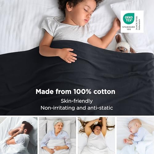 Bedsure 100% Cotton Blanket, Herringbone Weave, Twin-XL, Black - Image 2