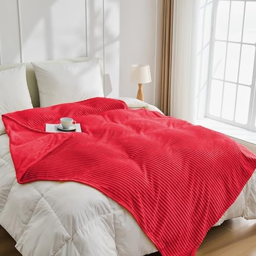 Bnuitland Fleece Throw Blanket for Couch, 300GSM Soft Warm Cozy Fluffy Throw for Adults & Kids, Stripe Pattern, All Season Sofa Bed Blanket for Home Decor, Magenta 60"x80" - Image 5