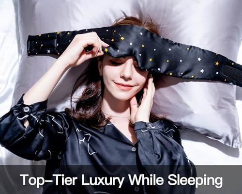 Fleur&Yang Silk Sleep Mask, Adjustable Blackout Sleeping Mask for Men Women, Soft Breathable 100% Mulberry Silk Fabric, Cooling Eye Cover Blindfold for DeepSleep or Meditationc(Starlight) - Image 4