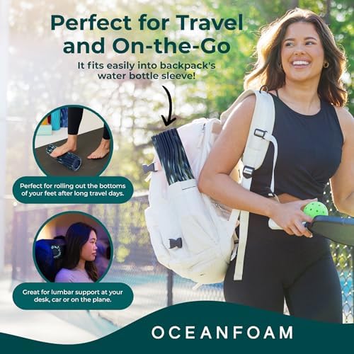 Oceanfoam Ripple Travel Foam Roller (11" x 3.35") Firm Mini Foam Roller for Physical Therapy, Deep Tissue Massage, Back Pain - High Density, Wave Textured - Yoga (Dark Navy, Hunter & Seafoam Marbled) - Image 5