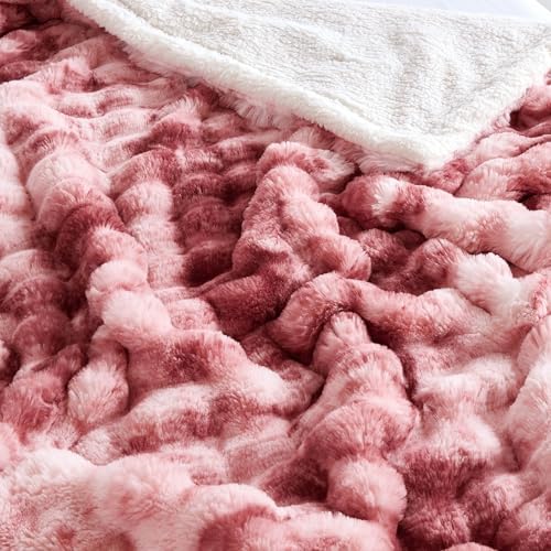 50x60 Inches Ultra-Soft Fuzzy Faux Fur Plush Throw Blanket - Thick, Warm Sherpa for Couch, Sofa, Bedroom, Camping - Decorative Blanket for Cozy Warmth, Bubble Dusty Rose Tie Dye - Image 7
