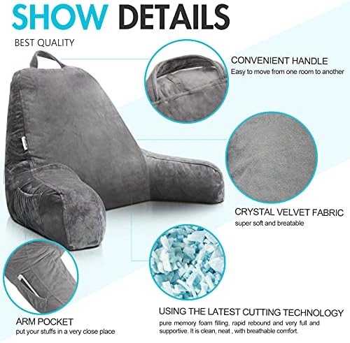 Reading Pillow for Sitting in Bed Adult, Bed Rest Sitting Pillow with Arms, Removable Velvet Cover, Relaxing/Gaming/Lounge/tv Pillow - Image 6