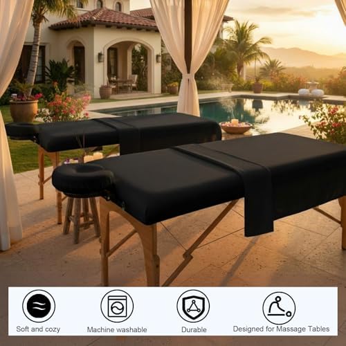 Oudain 4 Sets 3 Piece Soft Microfiber Massage Table Sheets Set Bulk Includes Massage Flat Sheet and Fitted Sheet and Face Rest Cover(Black) - Image 5
