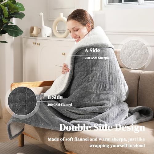 Electric Throw Blanket Heated Throw-Electric Lap Blankets for Adults, Grey - Image 3
