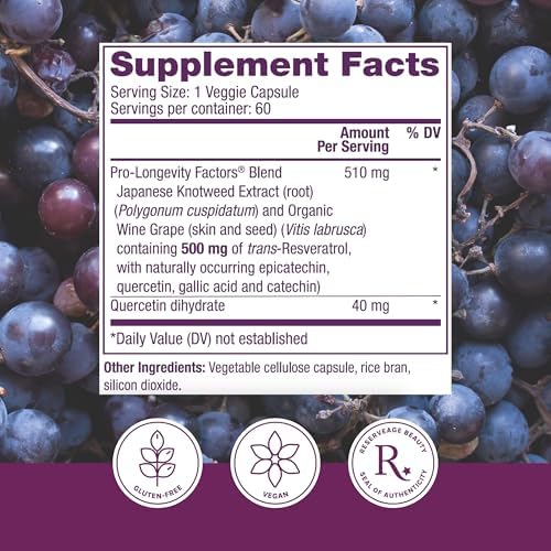 Reserveage Beauty Resveratrol 500 mg, Antioxidant Supplement, 60 Capsules - Image 2
