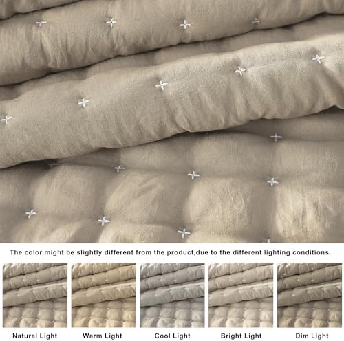 WDCOZY Beige California Cal King Size Quilt Bedding Sets with Pillow Shams, Cream Tan Oversized Lightweight Bedspread Coverlet, Quilted Blanket Thin Comforter Bed Cover, 3 Pieces, 118x106 inches - Image 5