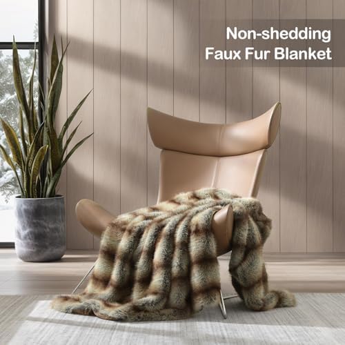 HORIMOTE HOME Luxury Plush Blanket, Soft & Cozy Fur Throw Blanket for Couch, Bed and Sofa, Fluffy Faux Fur Throw, with Shed-Free Design, 50x60 Inches Decorative Blankets, Brown Taupe Stripes - Image 2