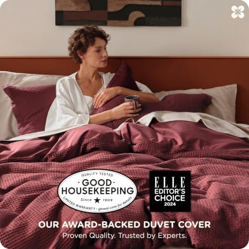 Bedsure PureWoven 3 Pieces 100% Cotton Waffle Weave Duvet Cover Set, King - Image 2