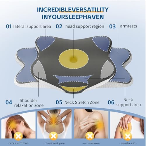 Cervical Neck Pillow for Neck and Shoulder Pain Relief, Memory Foam Pillow, Ergonomic Contour Side Sleeper Pillows, Soft Cooling Orthopedic Pillow for Side Back Stomach Sleepers (Grey) - Image 3