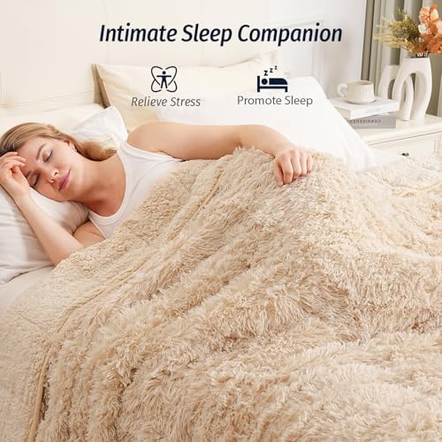 Wemore Weighted Blanket for Adult 48"x72" 15lbs Soft Long Plush Twin Khaki - Image 3