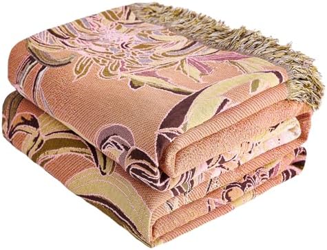 VANJOROY Boho Throw Blanket 80" x 90", 100% Organic Cotton Breathable Skin-Friendly Ultra Soft Bed Quilt Throw - Floral Rustic Decor Luxury Reversible Blanket for Sofa Couch Chair and Gift, by CHOOSEVANJOROYENJOYAMORECOMFORTABLEFEELING
