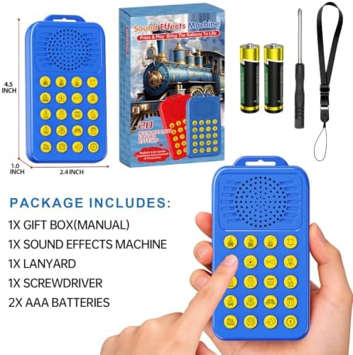 Train Sound Effects Machine - 20 Sounds - Gifts for Teen Boys and Girls,Train Whistle for Kids & Adults,3-Level Volume Control,For 3-16 Year Old Boys,Cool Gadgets(Blue, 2 AAA Batteries INCLUDED) - Image 6