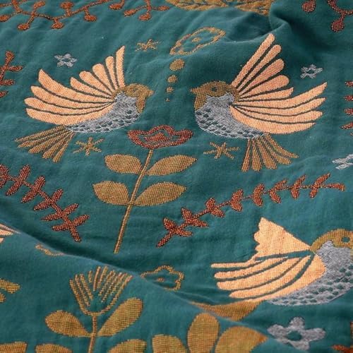 100% Muslin Cotton Throw Blanket for Couch Bed Adults Kids, Boho Floral Bird Retro Fringed Quilt Ultra Soft Reversible Gauze Blanket for All Season (Blue,60"x80") - Image 6