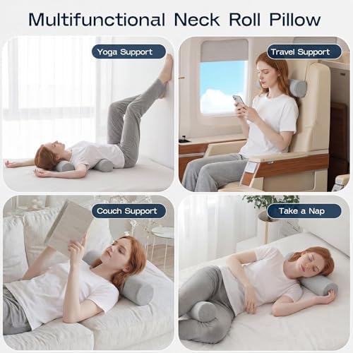 Neck Roll Cervical Pillow for Neck Pain Relief - Memory Foam Neck Pillow for Bed | Round Neck Pillows for Sleeping (Grey, Large - 6.0" H) - Image 7
