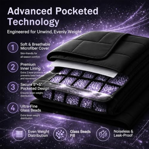Weighted Blanket for Adults 20lbs, 48"x72", Twin Full Size Cooling Heavy Throw Blanket for 180-220lbs, Microfiber Soft Big Blankets Weighted Comforter, Black - Image 5