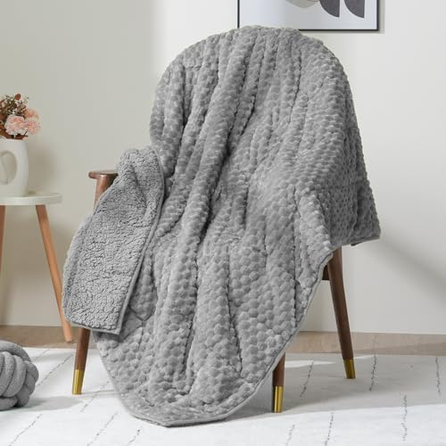 Fleece Weighted Blanket for Adults 60" x 80" 15lbs Fuzzy Blankets,, Grey - Image 2