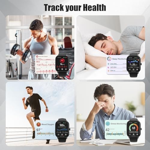 Smart Watch for Men & Women Android & iPhone, 1.83" HD Touchscreen, 24/7 Heart Rate, Sleep & Fitness Tracker, Answer/Make Calls/100+ Sports Modes/Message Reminder, IP68 Waterproof, Pedometer, 2 Bands - Image 3