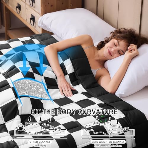 Weighted Blanket for Adults 12lbs, 60"x80", Queen Size Cooling Heavy Throw Blanket for 110-130lbs, Microfiber Soft Big Blankets Weighted Comforter, Black Checkered - Image 3