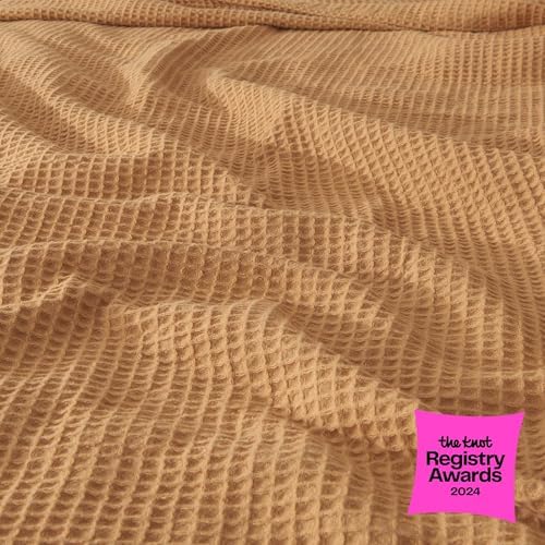 100% Cotton Yellow Blanket King Size for Bed - Breathable and Soft, Waffle Weave for Summer Spring, 102x90 Inches (Marigold) - Image 2