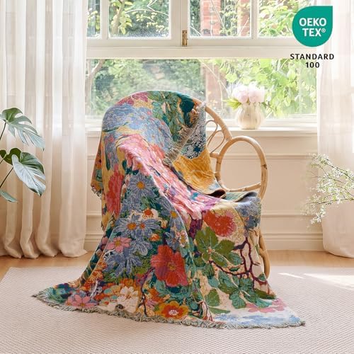 MSGKV Boho Throw Blanket 60"x80" Cotton Floral Blanket for Couch & Sofa - Image 6