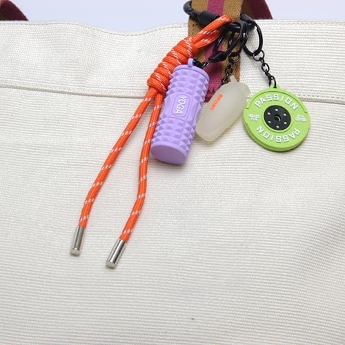 15PCS Fitness Yoga Keychain Set, Gym Accessories with Weight Plate Bottle Large Foam Roller Loops Clips for Keys Bags - Image 4