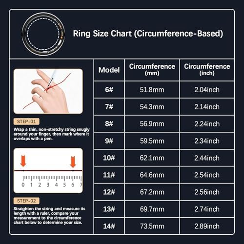 Smart Rings for Women Men, Fitness Ring with Heart Rate, Blood Oxygen, HRV, Stress, Sleep Tracker, Step Tracker, No Subscription Fee, lP68 Waterproof Smart Ring for iPhone & Android (Black, 6#) - Image 2