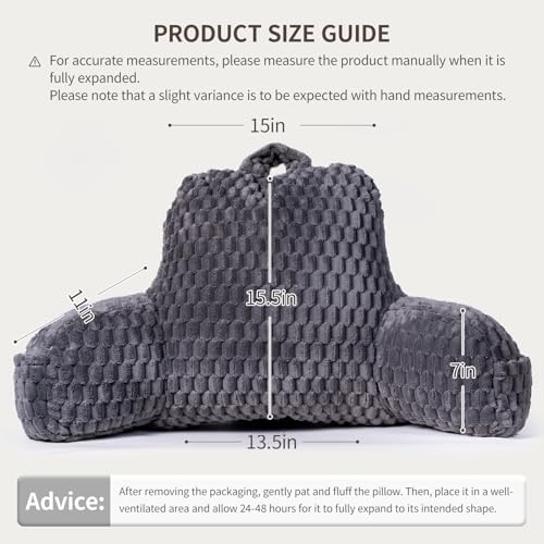 Reading Pillow for Bed, Adults Back Pillow for Sitting up, Husband Pillow for College Dorm, Back Support Cushion with arms for sit up on Couch, Sofa, and Floor,Gray - Image 4